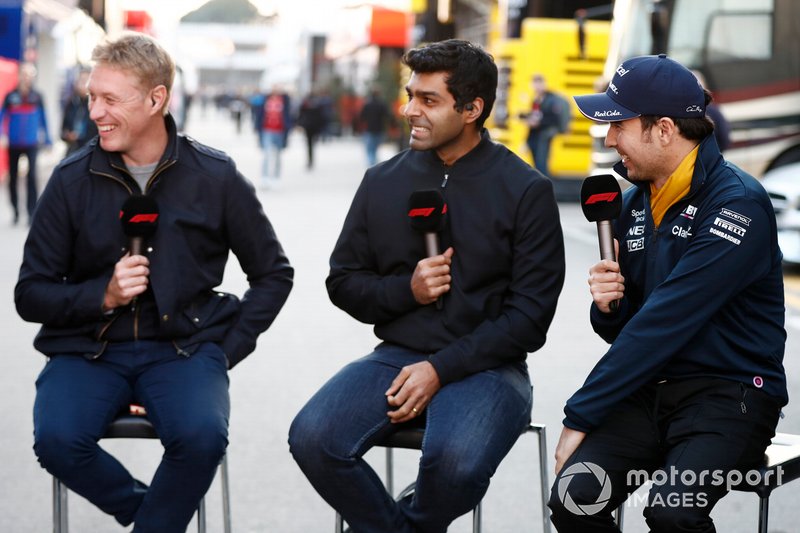 Simon Lazenby, Sky TV, Karun Chandhok, Sky TV and Sergio Perez, SportPesa Racing Point F1 Team