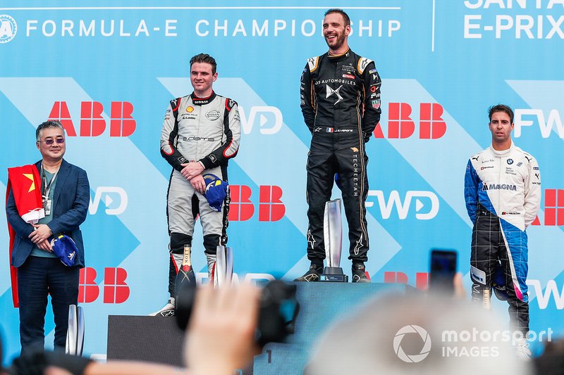 Podio: el ganador Eric Vergne, DS TECHEETAH, segundo Oliver Rowland, Nissan e.Dams, tercero Antonio Felix da Costa, BMW I Andretti Motorsports