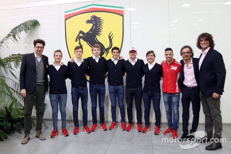 Mattia Binotto, Laurent Mekies, Marco Matassa, Ferrari Driver Academy students 2019
