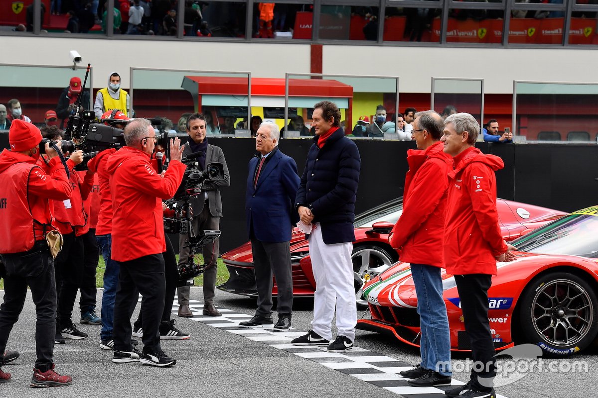 Piero Ferrari, John Elkann, Presidente Ferrari, Benedetto Vigna, Ferrari CEO e Antonello Coletta, Responsabile Corse Clienti e Competizioni GT della Ferrari