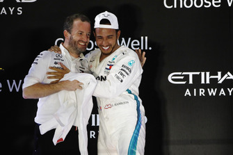 Bradley Lord, Communications Director, Mercedes, and Lewis Hamilton, Mercedes AMG F1, 1st position, on the grid