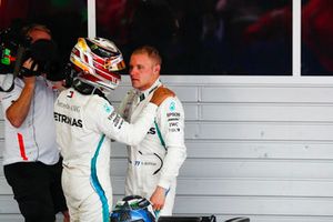 Race winner Lewis Hamilton, Mercedes AMG F1, congratulates Valtteri Bottas, Mercedes AMG F1