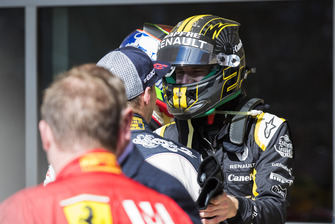 Nico Hulkenberg, Renault Sport F1 Team, congratulates Max Verstappen, Red Bull Racing, 2nd position, in Parc Ferme