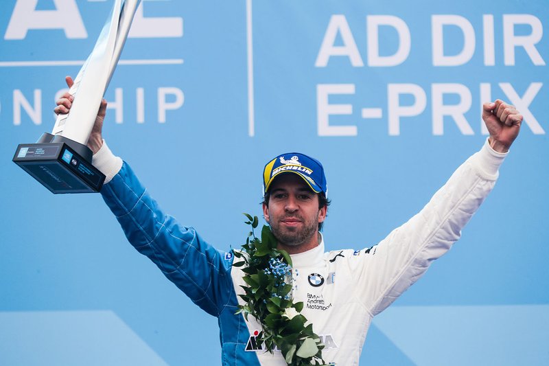 Antonio Felix da Costa, BMW I Andretti Motorsports, festeggia la vittoria sul podio