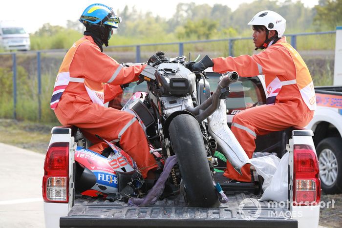 La moto di Jorge Lorenzo, Ducati Team, dopo l'incidente