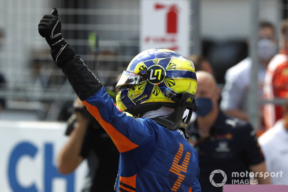 Segundo puesto Lando Norris, McLaren en Parc Ferme