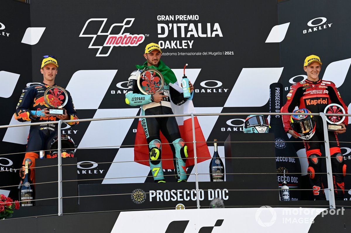 Podio: 1º Dennis Foggia, Leopard Racing, 2º Jaume Masia, Red Bull KTM Ajo, 3º Gabriel Rodrigo, Team Gresini Moto3