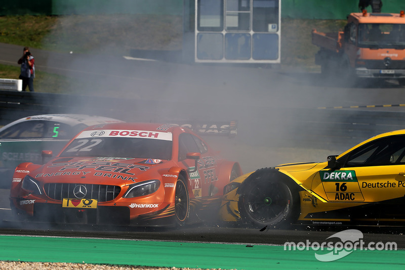 Crash of Lucas Auer, Mercedes-AMG Team HWA, Mercedes-AMG C63 DTM and Timo Glock, BMW Team RMG, BMW M4 DTM