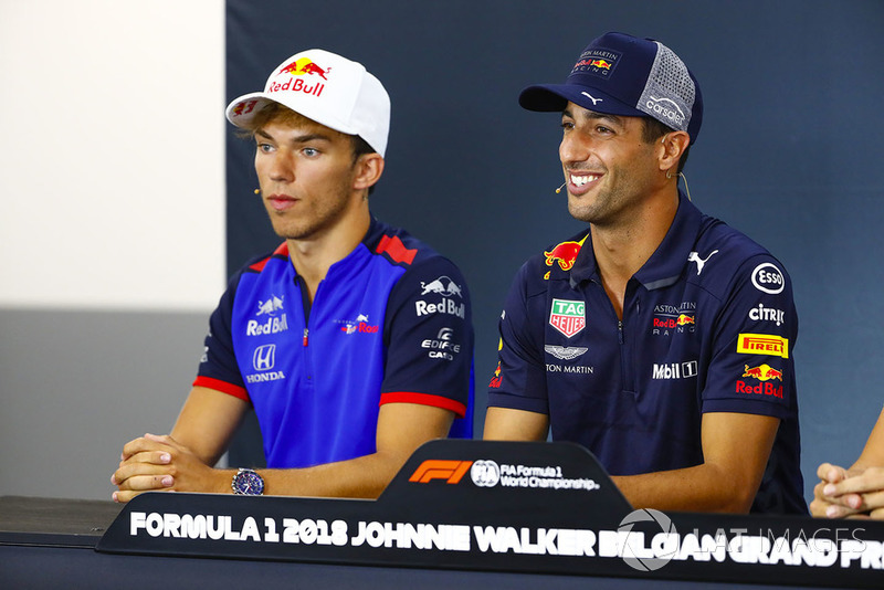 Pierre Gasly, Toro Rosso, and Daniel Ricciardo, Red Bull Racing, in the Thursday press conference