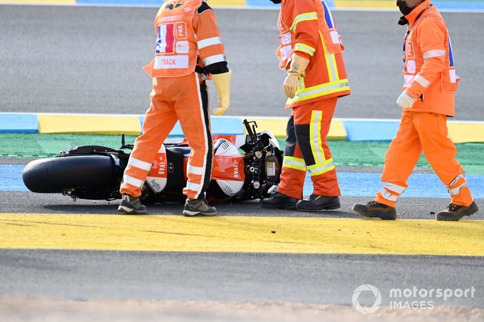 Moto de Xavier Simeon, LCR E-Team después de la caída