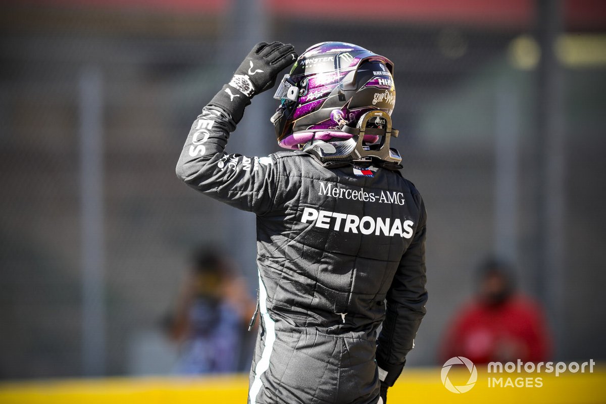 Lewis Hamilton, Mercedes F1 W11, on the grid after securing pole