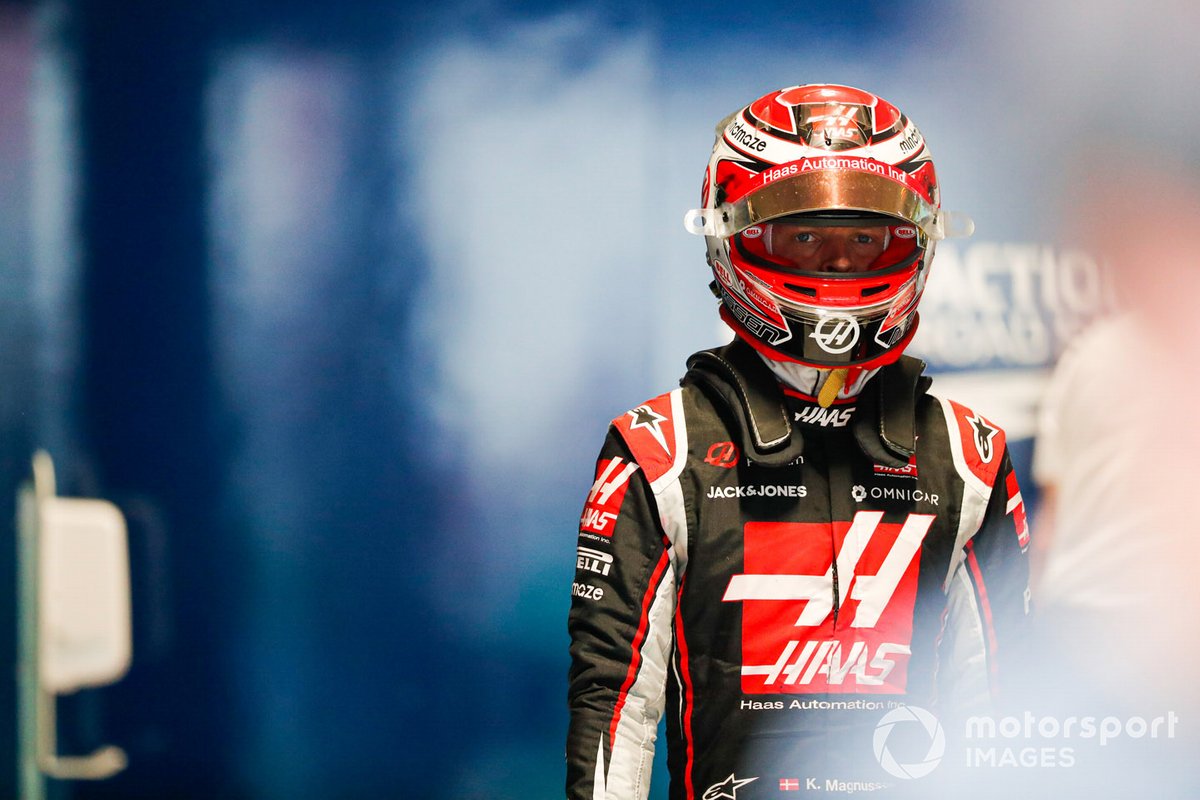 Kevin Magnussen, Haas F1, nel Parc Ferme