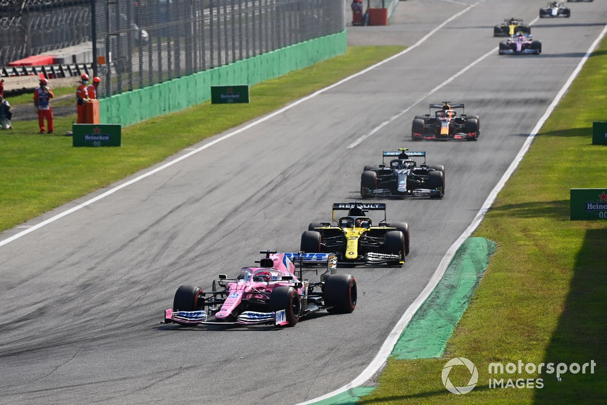 Sergio Perez, Racing Point RP20, Daniel Ricciardo, Renault F1 Team R.S.20, Valtteri Bottas, Mercedes F1 W11, e Max Verstappen, Red Bull Racing RB16
