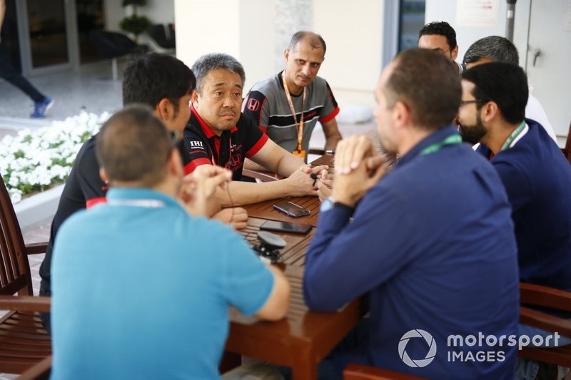 Masashi Yamamoto, General Manager, Honda Motorsport, talks to the media