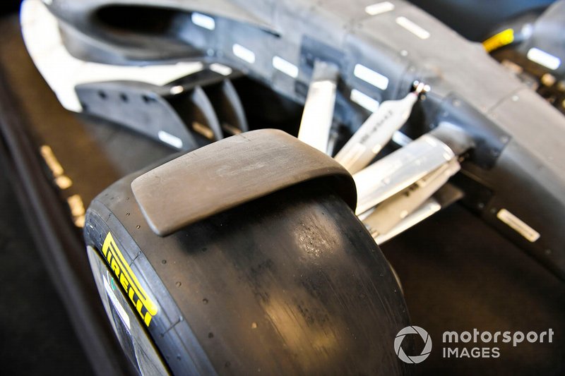 Detail of a model illustrating the 2021 Formula 1 technical regulations