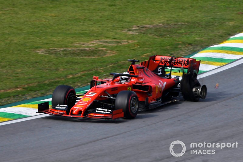 Sebastian Vettel, Ferrari with damage after crashing with Charles Leclerc, Ferrari SF90