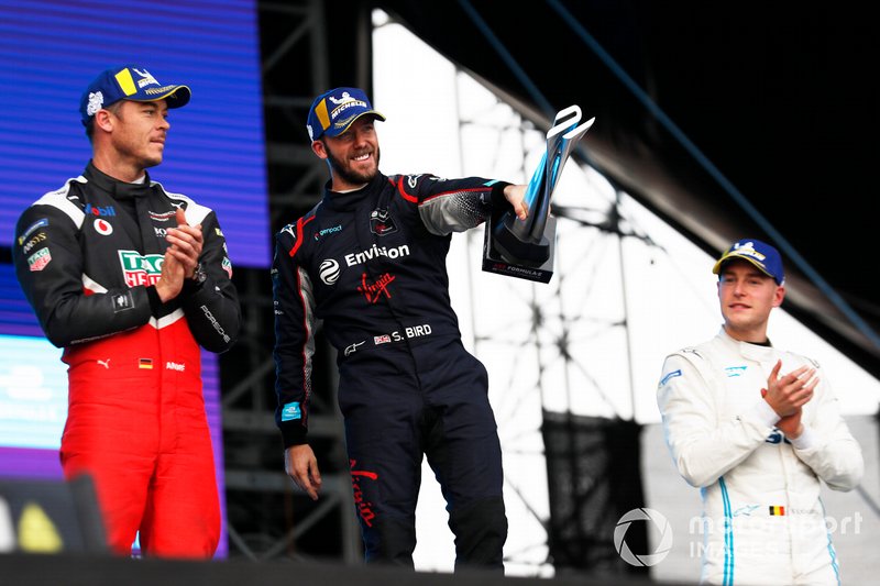Andre Lotterer, Porsche, Porsche 99x Electric, Sam Bird, Virgin Racing, Audi e-tron FE06, Stoffel Vandoorne, Mercedes Benz EQ, EQ Silver Arrow 01, on the podium