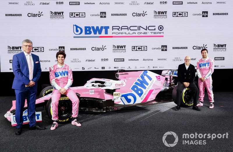 Sergio Pérez, Racing Point, Lance Stroll, Racing Point, Otmar Szafnauer, Director y CEO, Racing Point y Andreas Weissenbacher, CEO, BWT