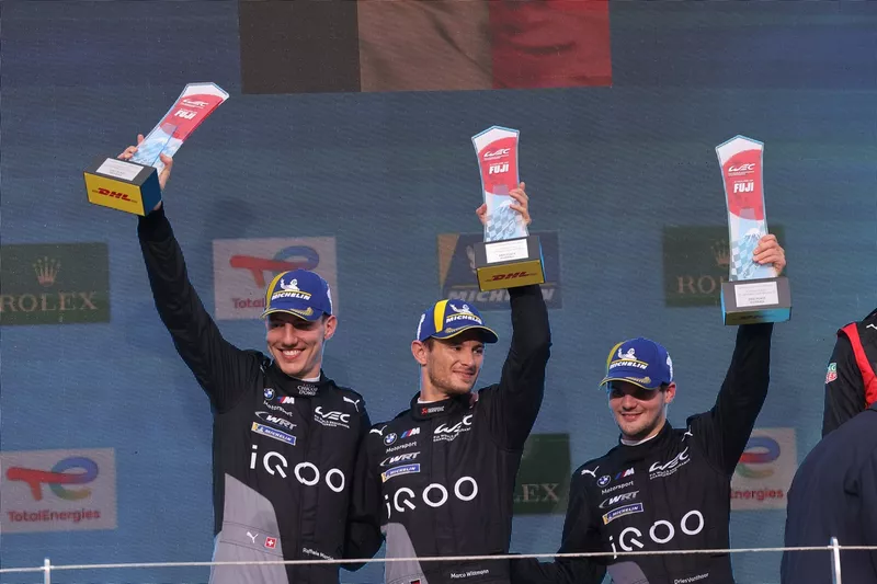 Podium: second place #15 BMW M Team WRT BMW M Hybrid V8: Dries Vanthoor, Raffaele Marciello, Marco Wittmann