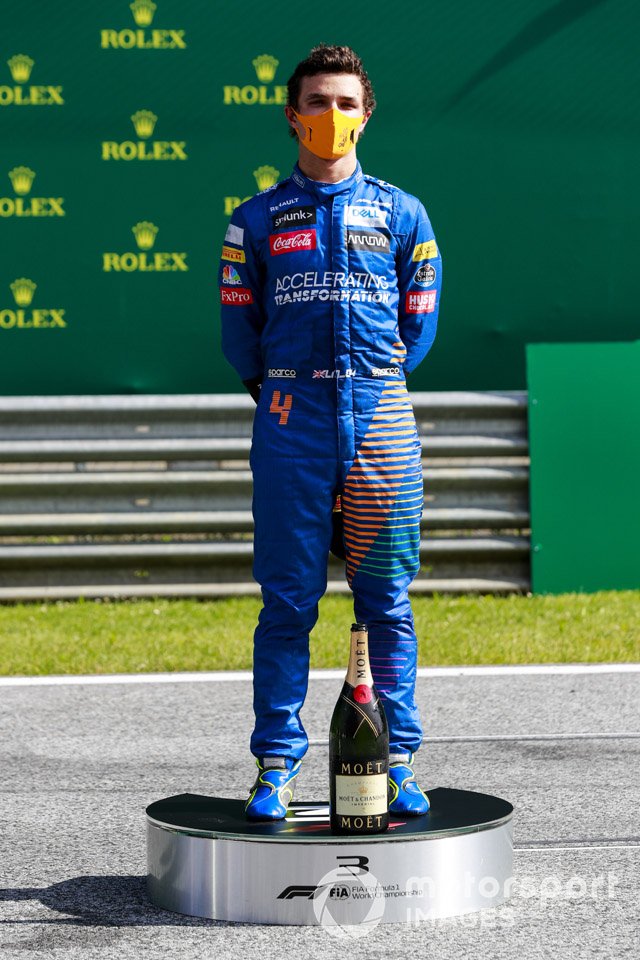 Lando Norris, McLaren on the podium