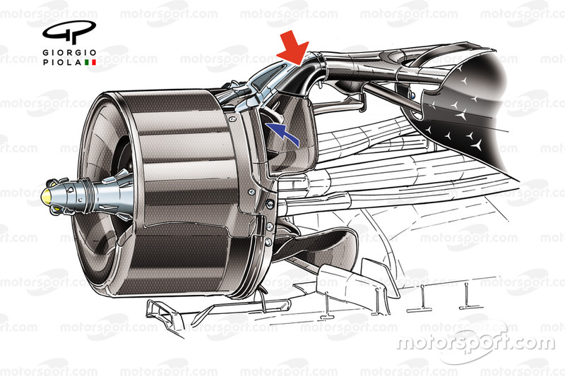 Detalle del conducto de los frenos traseros del Mercedes AMG F1 W11