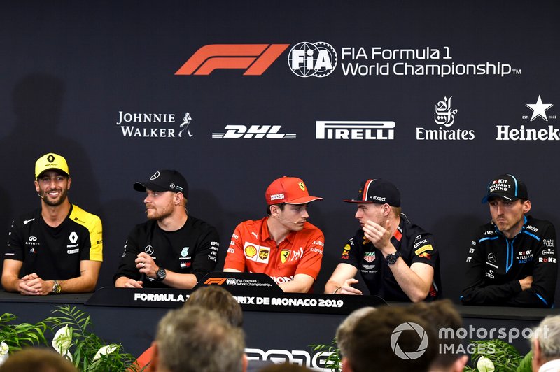 Daniel Ricciardo, Renault F1 Team, Valtteri Bottas, Mercedes AMG F1, Charles Leclerc, Ferrari, Max Verstappen, Red Bull Racing and Robert Kubica, Williams Racing in Press Conference