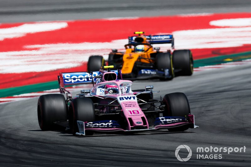 Lance Stroll, Racing Point RP19, leads Lando Norris, McLaren MCL34