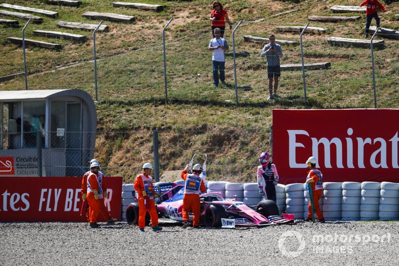 El coche de Lance Stroll, Racing Point RP19, tras su accidente