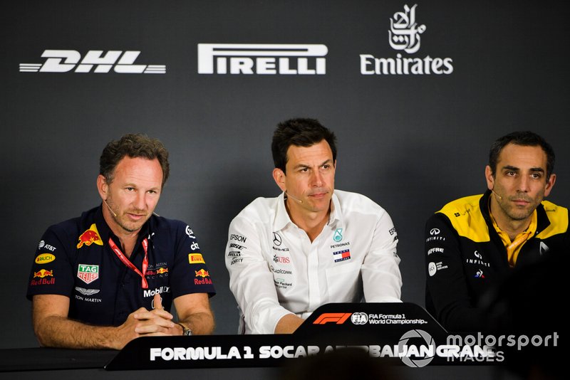 Christian Horner, Red Bull Racing, Toto Wolff, Mercedes AMG y Cyril Abiteboul, Renault F1 Team