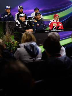 The FIA Press Conference (from back row (L to R)): Marcus Ericsson, Sauber F1 Team; Sergio Perez, Sahara Force India F1; Felipe Massa, Williams; Jenson Button, McLaren; Daniel Ricciardo, Red Bull Racing; Kimi Raikkonen, Ferrari
