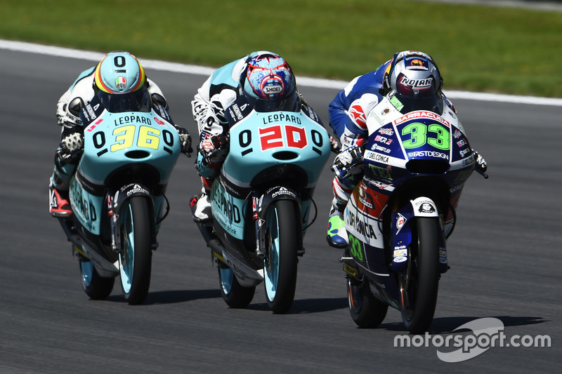 Enea Bastianini, Gresini Racing Moto3, Honda; Fabio Quartararo, Leopard Racing, KTM; Joan Mir, Leopa