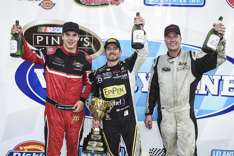 Victory Lane: winner Alex Tagliani, second place Cayden Lapcevich, third place Larry Jackson