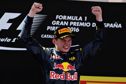 Max Verstappen, Red Bull Racing celebrates his first win