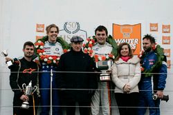 Oliver Askew and Kyle Kirkwood with Sir Jackie Stewart