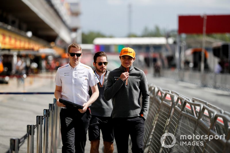 Lando Norris, McLaren walks the track