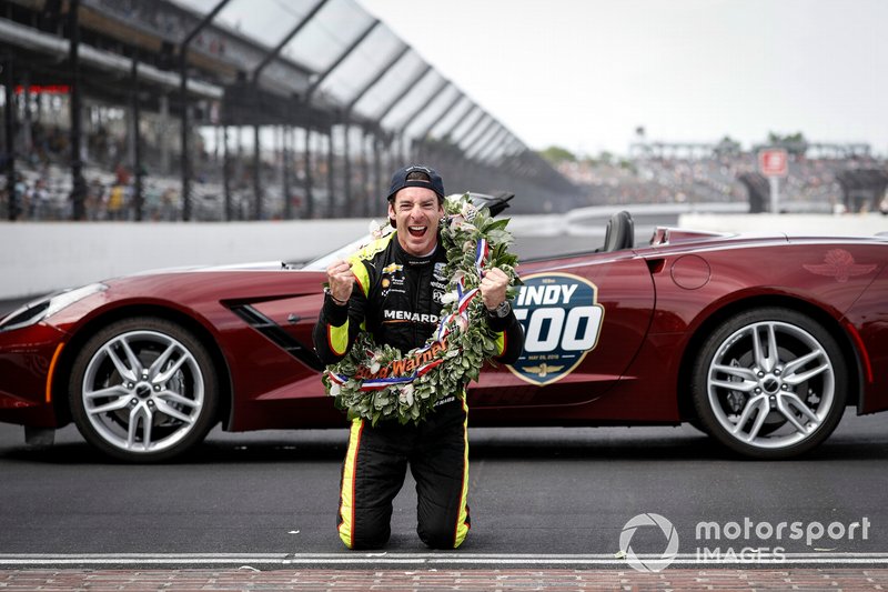 Simon Pagenaud, Team Penske Chevrolet, Victory Lane, Corvette Pace Car