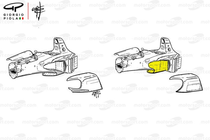 Cambios en el sidepod del Ferrari 412 T1 