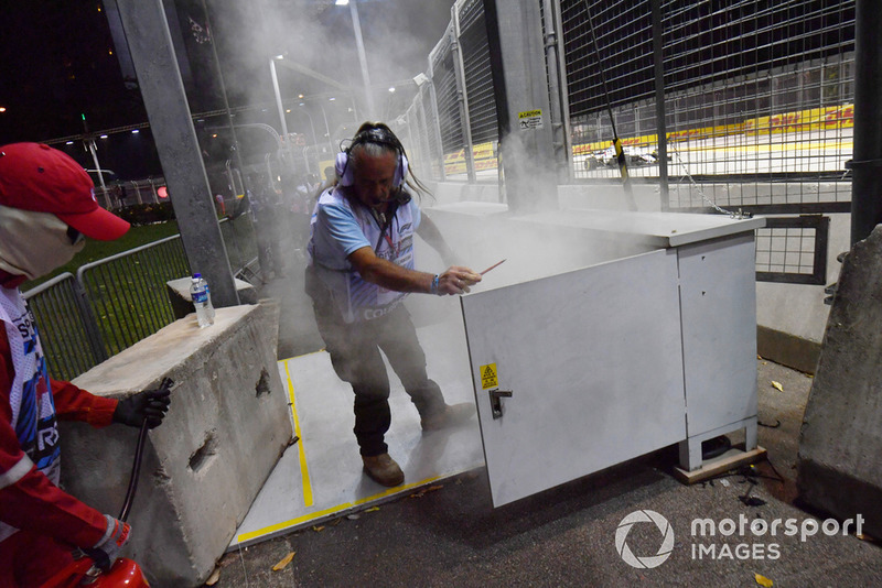 Smoking trackside electrical cabinet