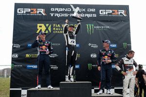 Podium: race winner Johan Kristoffersson, PSRX Volkswagen Sweden, second place Timmy Hansen, Team Peugeot Total, third place Sébastien Loeb, Team Peugeot Total