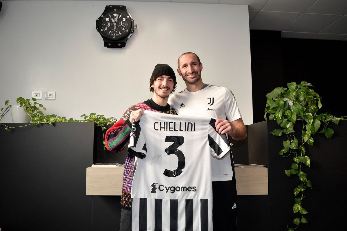 Juventus player Giorgio Chiellini meets Francesco Bagnaia