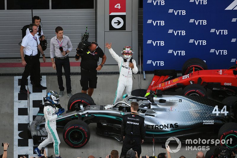 Lewis Hamilton, Mercedes AMG F1, 1st position, celebrates in Parc Ferme