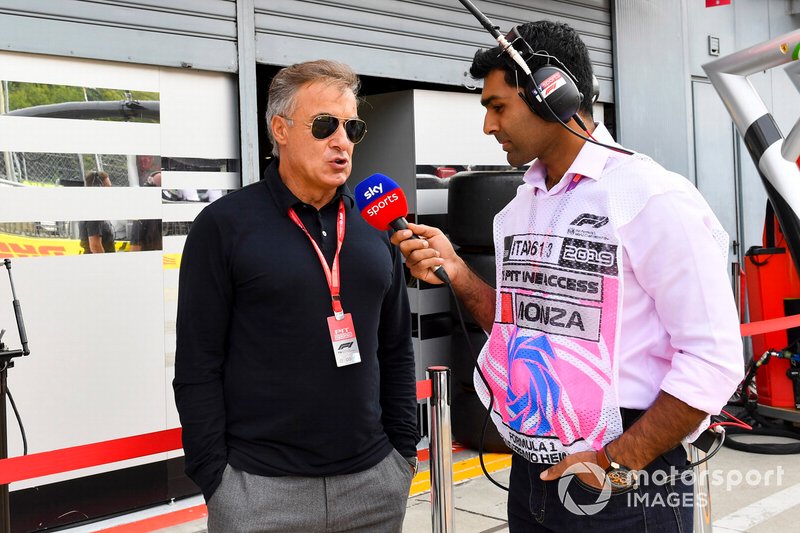 Jean Alesi is interviewed by Karun Chandhok, Sky Sports F1