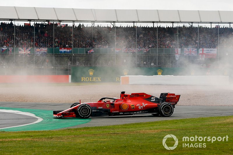 Sebastian Vettel, Ferrari SF90 after running into the back of Max Verstappen, Red Bull Racing RB15