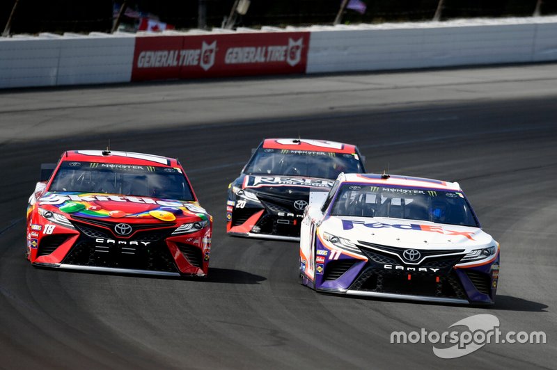 Kyle Busch, Joe Gibbs Racing, Toyota Camry M&M's Skittles, Denny Hamlin, Joe Gibbs Racing, Toyota Camry FedEx Ground, Erik Jones, Joe Gibbs Racing, Toyota Camry Reser's Main St Bistro