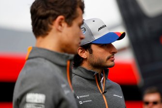 Lando Norris, McLaren and Carlos Sainz Jr., McLaren speak to the media