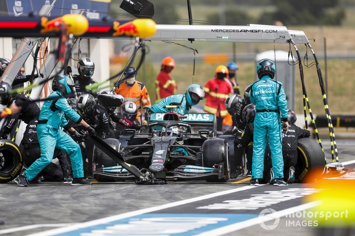 Valtteri Bottas, Mercedes W12, in the pits