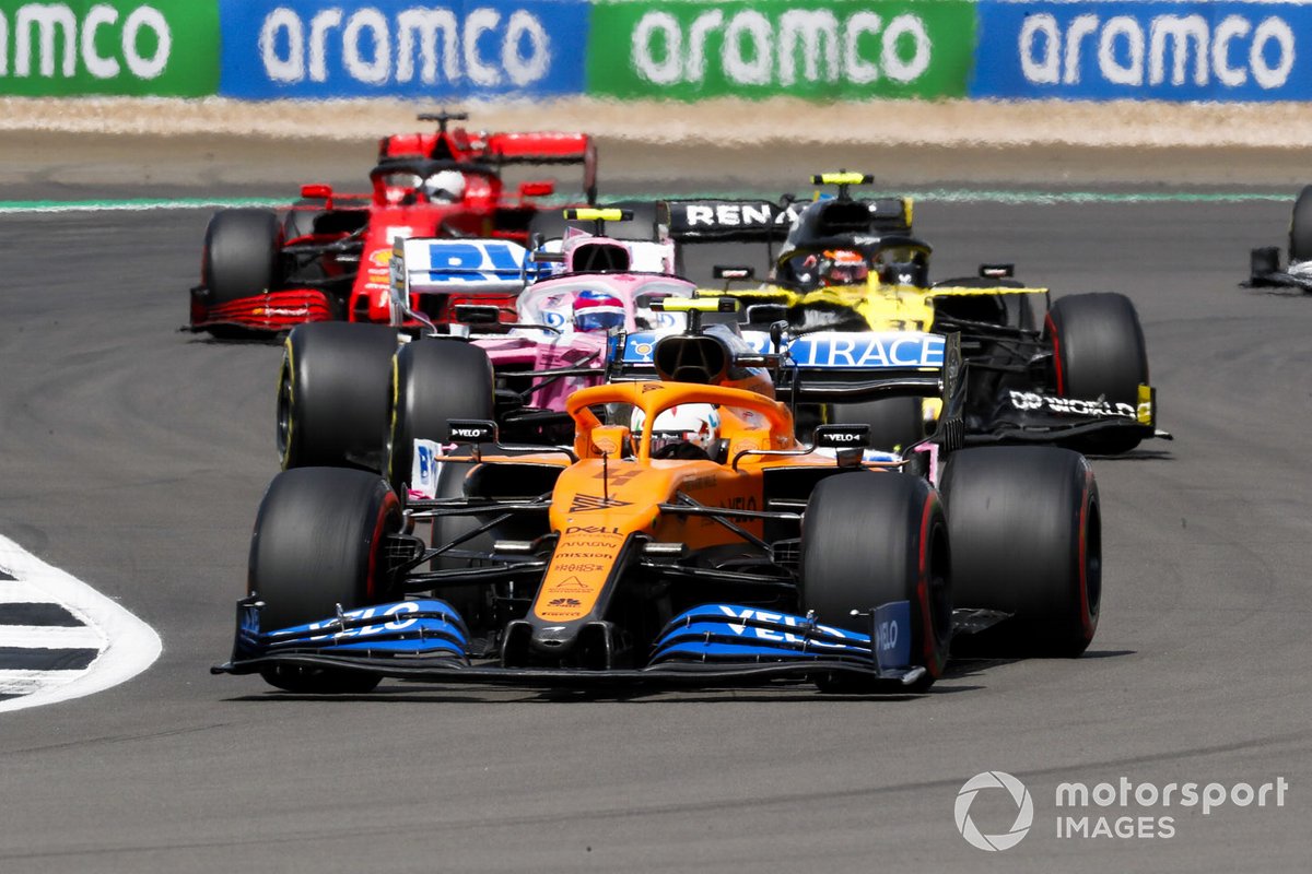 Carlos Sainz Jr., McLaren MCL35, Lance Stroll, Racing Point RP20, Esteban Ocon, Renault F1 Team R.S.20 e Sebastian Vettel, Ferrari SF1000