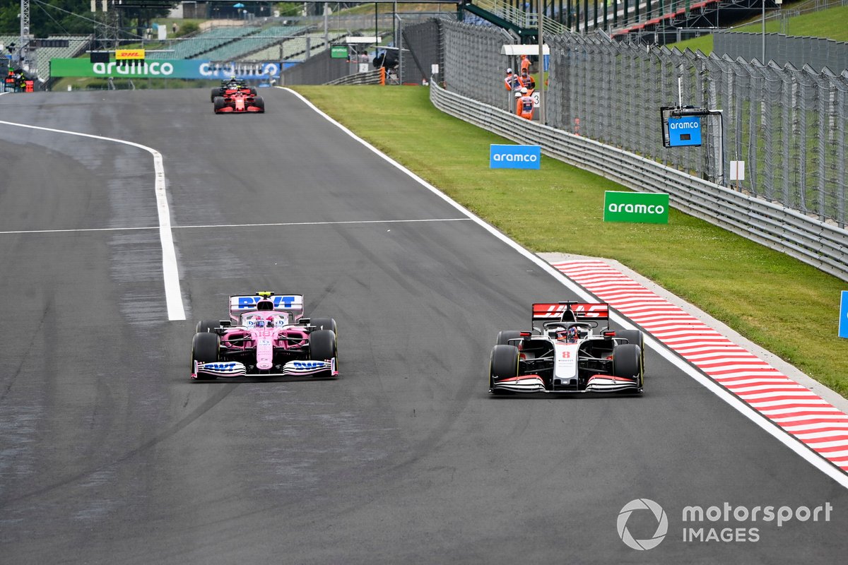Lance Stroll, Racing Point RP20, Romain Grosjean, Haas VF-20