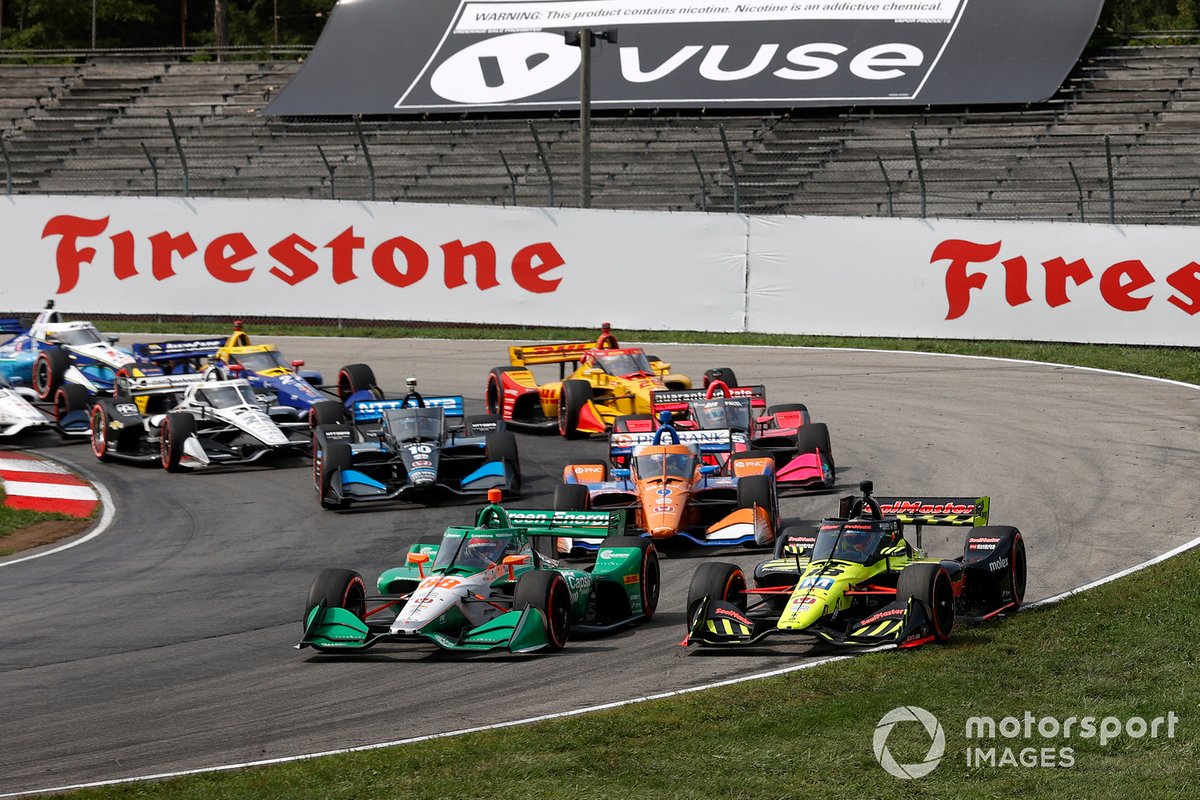 Inicio Felix Rosenqvist, Chip Ganassi Racing Honda, Colton Herta, Andretti Harding Steinbrenner Autosport Honda, chocan