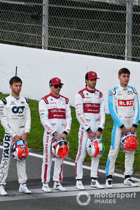 Pierre Gasly, AlphaTauri, Kimi Raikkonen, Alfa Romeo, Antonio Giovinazzi, Alfa Romeo and George Russell, Williams Racing